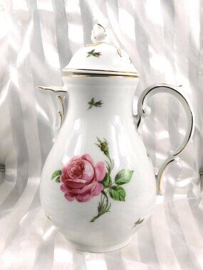 White with Pink Rose Chocolate Pot Teapot with Lid # 26893